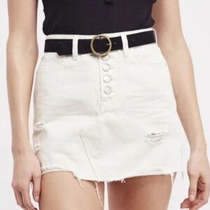 Free People Denim A line Worn White Distressed Exposed Button Fly Mini Skirt 25